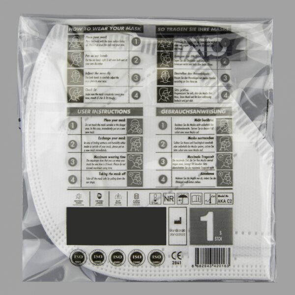 C2 FFP2 NR Atemschutzmaske | Mit Ohrenband | Farbe: Weiß 6