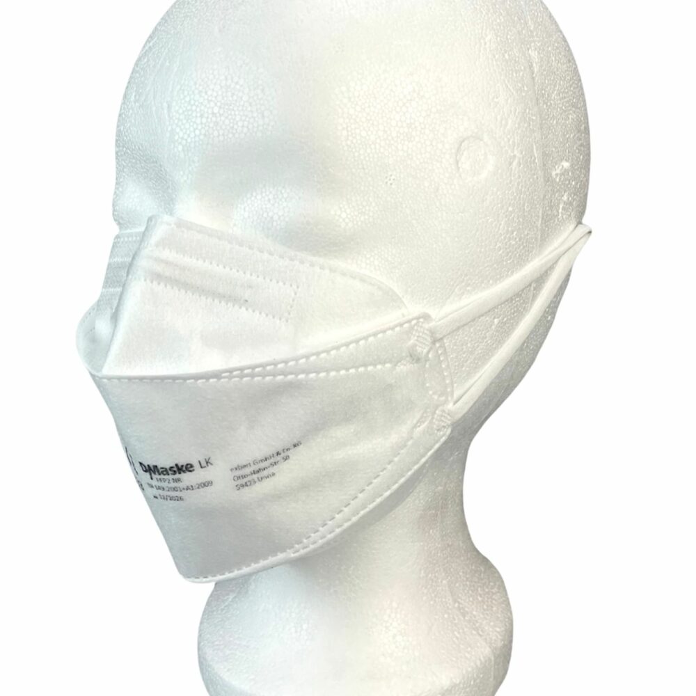 FFP2 Modell LK Luftkaiserin NR Atemschutzmaske (3-lagig) (1) D/Maske | Mit Ohrenband | Farbe: weiß