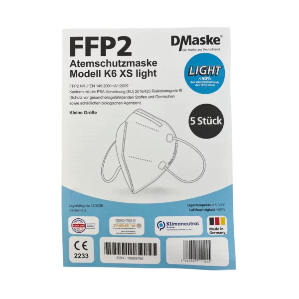 FFP2 Atemschutzmaske NR für Kinder Modell K6 XS Light DMaske Infoblatt