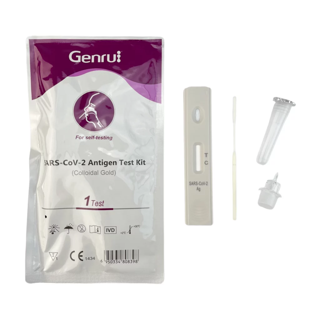 Genrui BioTech SARS-CoV-2 Kolloidales Gold Antigen Test Kit Schnelltest Verpackung und Inhalt